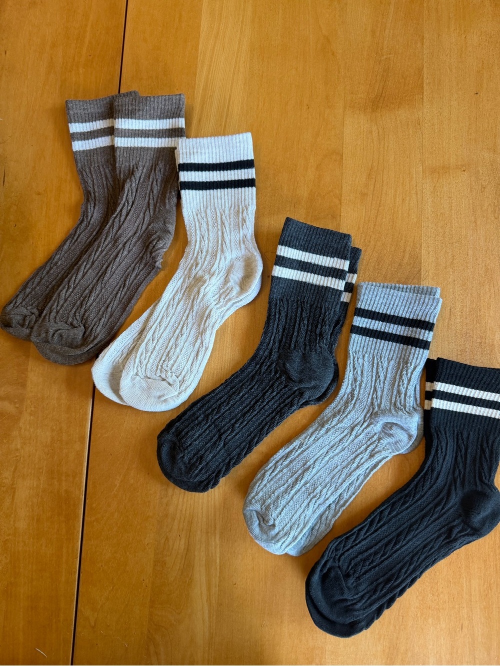 New in Bag Classic Ribbed Crew Socks - Brown, White, Charcoal, Light Gray, Black